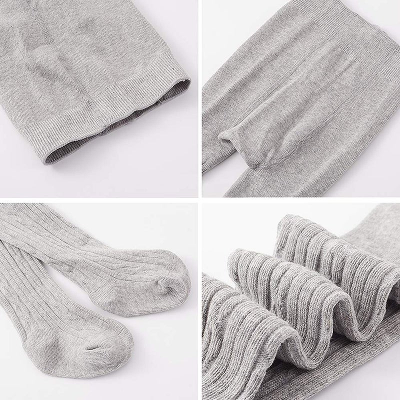 techcity Baby Girls Tights Toddler Seamless Leggings Cable Knit Cotton Pants Stockings (Pack of 3) (3 Pack Black White Grey, 3-12 Months) - Image 3